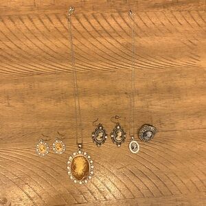 Elegant Cameo Jewelry Set in Gold and Silver tones